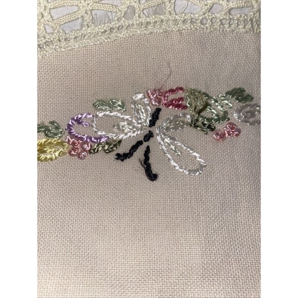 Doilies easter crochet Hand Embroidered Lace Floral Basket 25”Vintage Table - Picture 3 of 9